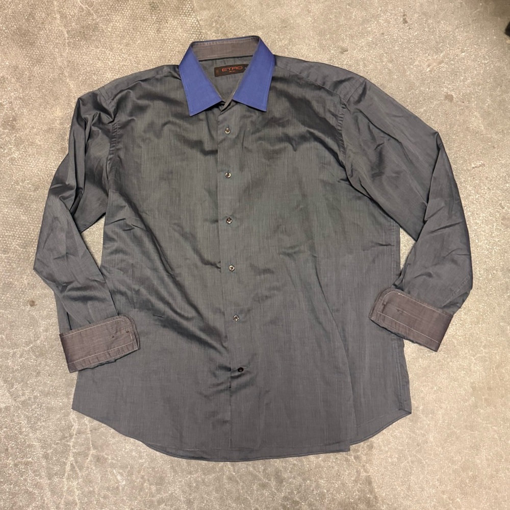 ETRO MENS BUTTON DOWN DRESS SHIRT, SIZE EU 44 (XL), PURPLE/GRAY